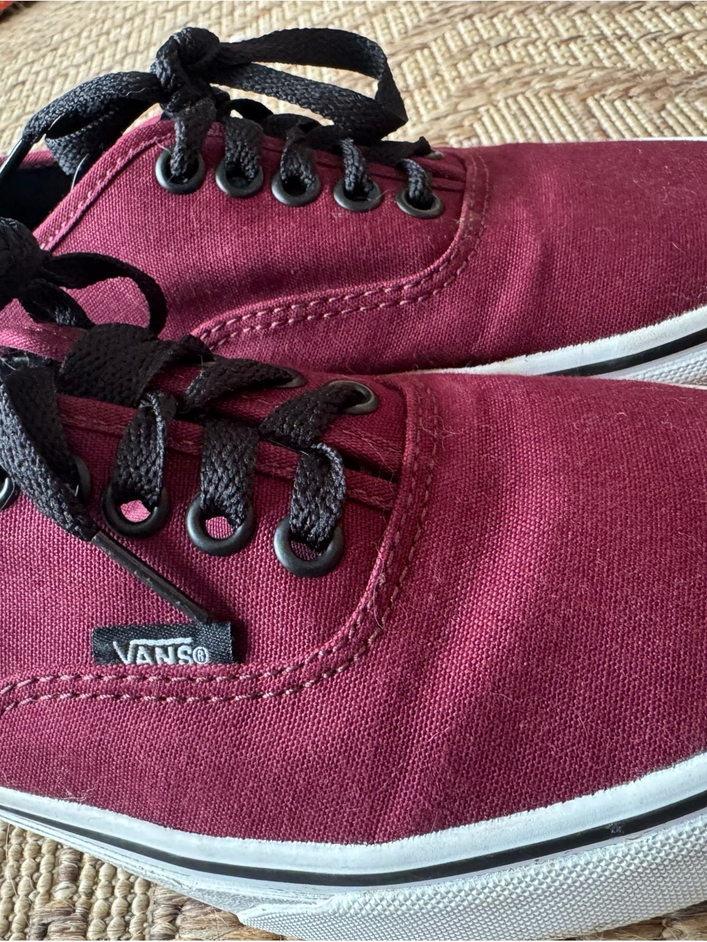 Vans Burgundy Canvas Low-Top Sneakers with Black Accents
